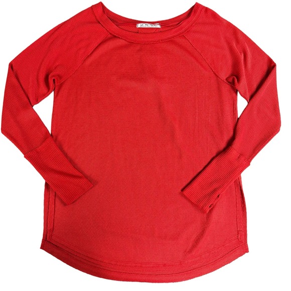We The Free Thermal Jersey Top Size Medium Coral Rust Thumb Holes Slit Side Boho - Picture 2 of 15